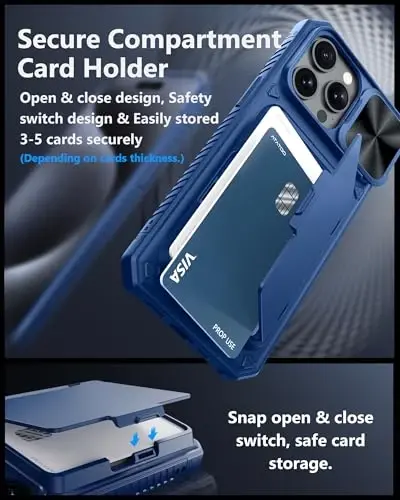 ATATOO for iPhone 15 Pro Max Wallet Case, Built-in Card Holder (3-5 Cards) & Slide Camera Cover, Military Grade Protection, Rugged Shockproof Phone Case for iPhone 15 Pro Max 6.7