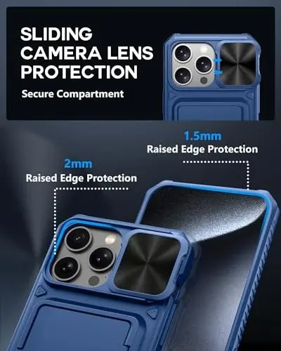 ATATOO for iPhone 15 Pro Max Wallet Case, Built-in Card Holder (3-5 Cards) & Slide Camera Cover, Military Grade Protection, Rugged Shockproof Phone Case for iPhone 15 Pro Max 6.7