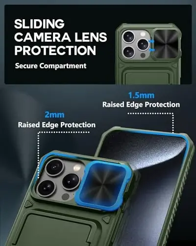 ATATOO for iPhone 15 Pro Max Wallet Case, Built-in Card Holder (3-5 Cards) & Slide Camera Cover, Military Grade Protection, Rugged Shockproof Phone Case for iPhone 15 Pro Max 6.7