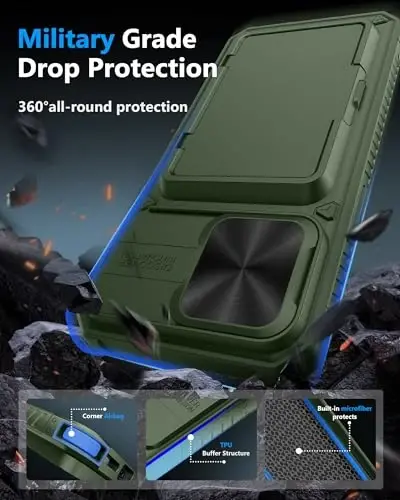 ATATOO for iPhone 15 Pro Max Wallet Case, Built-in Card Holder (3-5 Cards) & Slide Camera Cover, Military Grade Protection, Rugged Shockproof Phone Case for iPhone 15 Pro Max 6.7