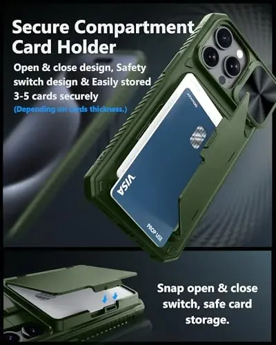 ATATOO for iPhone 15 Pro Max Wallet Case, Built-in Card Holder (3-5 Cards) & Slide Camera Cover, Military Grade Protection, Rugged Shockproof Phone Case for iPhone 15 Pro Max 6.7