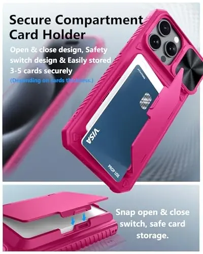 ATATOO for iPhone 15 Pro Max Wallet Case with Card Holder (3-5 Cards) & Sliding Camera Cover, Military Grade Protection, Women Men Cute Phone Case for iPhone 15 Pro Max 6.7