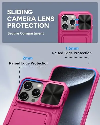 ATATOO for iPhone 15 Pro Max Wallet Case with Card Holder (3-5 Cards) & Sliding Camera Cover, Military Grade Protection, Women Men Cute Phone Case for iPhone 15 Pro Max 6.7