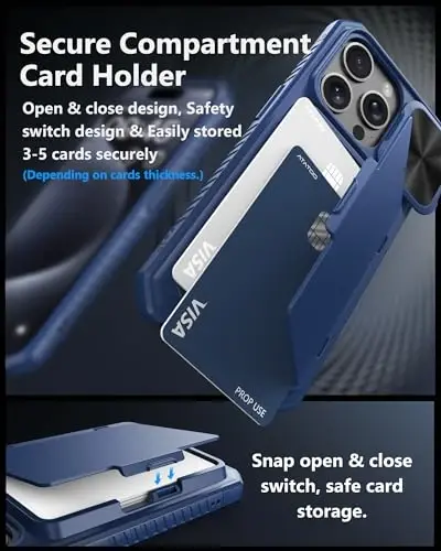 ATATOO for iPhone 15 Pro Wallet Case, Built-in Card Holder (3-5 Cards) & Slide Camera Cover, Military Grade Protection, Rugged Shockproof Phone Case for iPhone 15 Pro 6.1