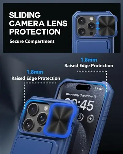 ATATOO for iPhone 15 Pro Wallet Case, Built-in Card Holder (3-5 Cards) & Slide Camera Cover, Military Grade Protection, Rugged Shockproof Phone Case for iPhone 15 Pro 6.1