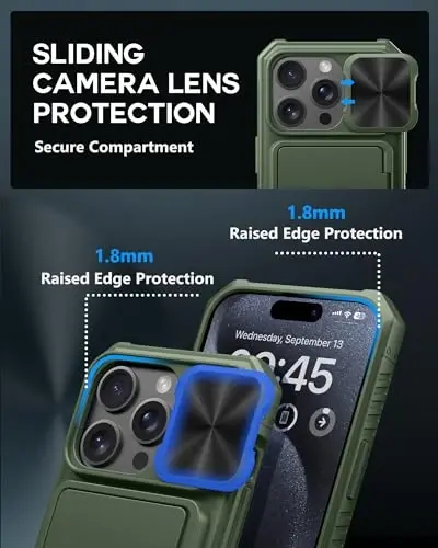 ATATOO for iPhone 15 Pro Wallet Case, Built-in Card Holder (3-5 Cards) & Slide Camera Cover, Military Grade Protection, Rugged Shockproof Phone Case for iPhone 15 Pro 6.1