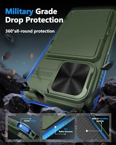 ATATOO for iPhone 15 Pro Wallet Case, Built-in Card Holder (3-5 Cards) & Slide Camera Cover, Military Grade Protection, Rugged Shockproof Phone Case for iPhone 15 Pro 6.1