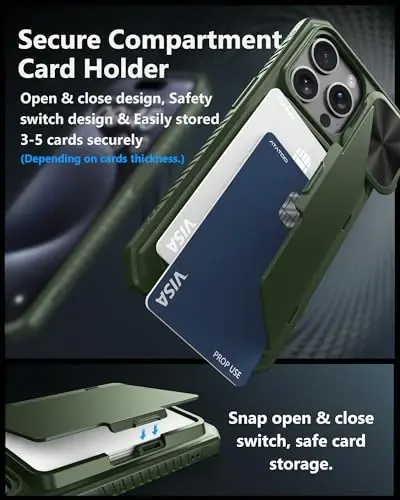 ATATOO for iPhone 15 Pro Wallet Case, Built-in Card Holder (3-5 Cards) & Slide Camera Cover, Military Grade Protection, Rugged Shockproof Phone Case for iPhone 15 Pro 6.1