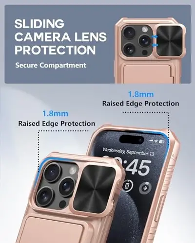 ATATOO for iPhone 15 Pro Wallet Case, Built-in Card Holder (3-5 Cards) & Slide Camera Cover, Military Grade Protection, Rugged Shockproof Phone Case for iPhone 15 Pro 6.1