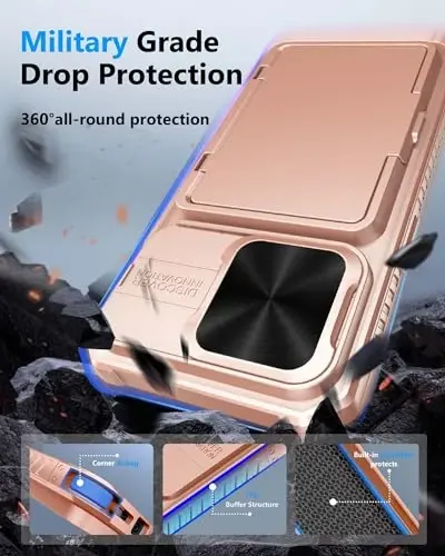 ATATOO for iPhone 15 Pro Wallet Case, Built-in Card Holder (3-5 Cards) & Slide Camera Cover, Military Grade Protection, Rugged Shockproof Phone Case for iPhone 15 Pro 6.1