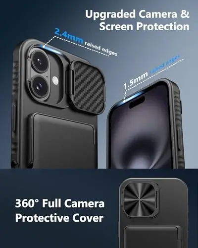 ATATOO for iPhone 16 Case Wallet, Built-in Card Holder (3-5 Cards) & Stand & Camera Cover, Military Grade Protection Rugged Silicone Kickstand Phone Case for iPhone 16 6.1