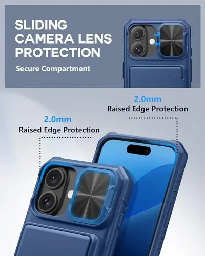 ATATOO for iPhone 16 Case Wallet with HD Tempered Glass Screen Protector [2 Pack], Built-in Card Holder, Slide Camera Cover, Military Grade Protection, Hard Case for iPhone 16 6.1