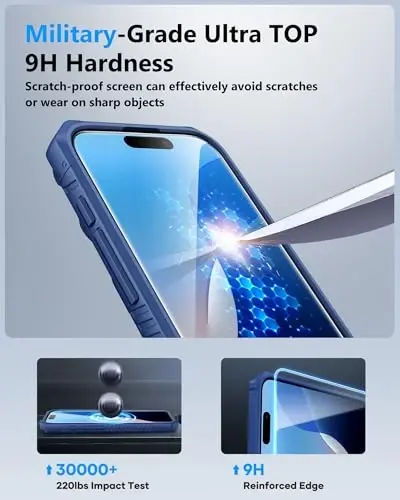 ATATOO for iPhone 16 Case Wallet with HD Tempered Glass Screen Protector [2 Pack], Built-in Card Holder, Slide Camera Cover, Military Grade Protection, Hard Case for iPhone 16 6.1