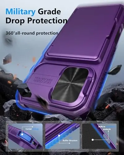 ATATOO for iPhone 16 Case Wallet with HD Tempered Glass Screen Protector [2 Pack], Built-in Card Holder, Slide Camera Cover, Military Grade Protection, Hard Case for iPhone 16 6.1
