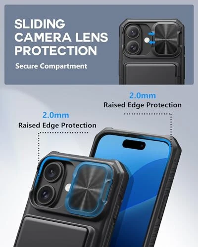 ATATOO for iPhone 16 Case with Card Holder (Store 3-5 Cards) [RFID Blocking] & Slide Camera Cover, Military Grade Protection, Rugged Silicone Wallet Case for iPhone 16 6.1