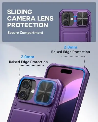 ATATOO for iPhone 16 Plus Case Wallet with Card Holder (Store 3-5 Cards) & Slide Lens Cover, Military Grade Protection, Rugged Shockproof Wallet Phone Case for iPhone 16 Plus 6.7