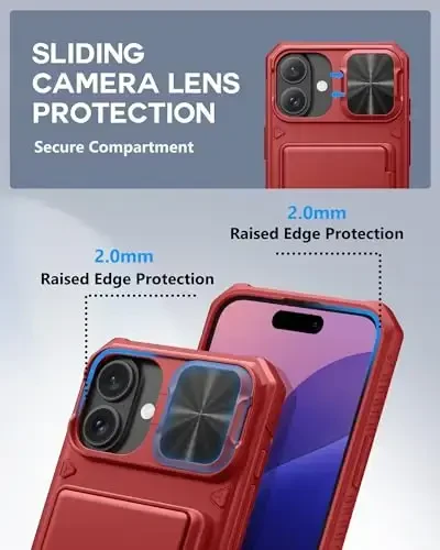 ATATOO for iPhone 16 Plus Case with Card Holder (Store 3-5 Cards) [RFID Blocking] & Slide Lens Protector, Military Grade Protection, Rugged Silicone Wallet Cover for iPhone 16 Plus 6.7