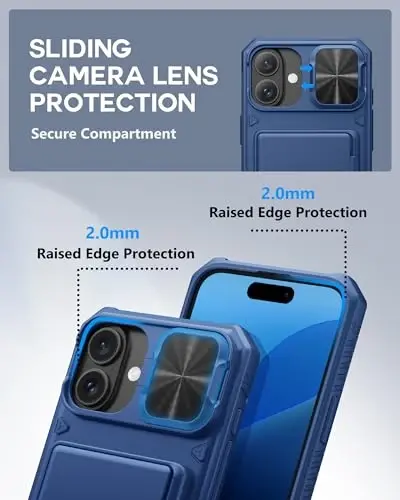 ATATOO for iPhone 16 Plus Case with Card Holder (Store 3-5 Cards) & Slide Camera Cover & RFID Blocking, Military Grade Protection, Rugged Silicone Wallet Case for iPhone 16 Plus 6.7