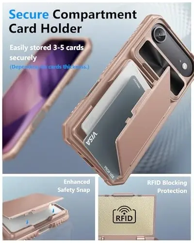 ATATOO for iPhone 16 Pro Case Wallet, Built-in Card Holder (Store 3-5 Cards) & Slide Lens Cover, Military Grade Protection, Shockproof Silicone Protective Case for iPhone 16 Pro 6.3