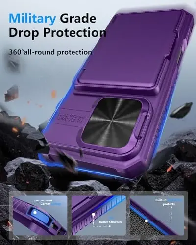 ATATOO for iPhone 16 Pro Case Wallet with Card Holder (Store 3-5 Cards) & Slide Lens Cover, Military Grade Protection, Rugged Shockproof Wallet Phone Case for iPhone 16 Pro 6.3