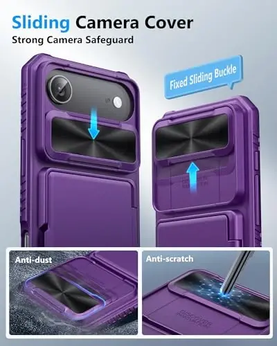 ATATOO for iPhone 16 Pro Case Wallet with Card Holder (Store 3-5 Cards) & Slide Lens Cover, Military Grade Protection, Rugged Shockproof Wallet Phone Case for iPhone 16 Pro 6.3