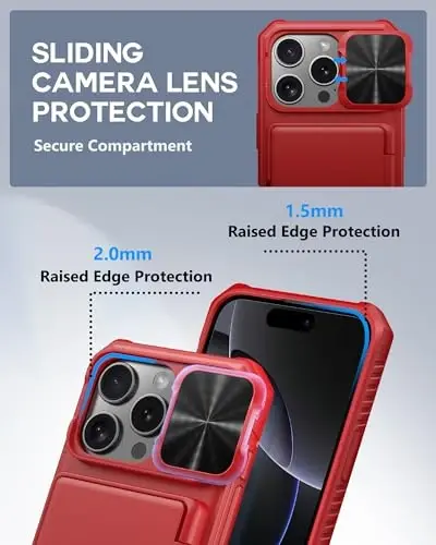 ATATOO for iPhone 16 Pro Case with Card Holder (Store 3-5 Cards) [RFID Blocking] & Slide Lens Protector, Military Grade Protection, Rugged Silicone Wallet Cover for iPhone 16 Pro 6.3