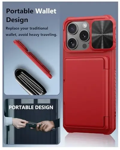 ATATOO for iPhone 16 Pro Case with Card Holder (Store 3-5 Cards) [RFID Blocking] & Slide Lens Protector, Military Grade Protection, Rugged Silicone Wallet Cover for iPhone 16 Pro 6.3