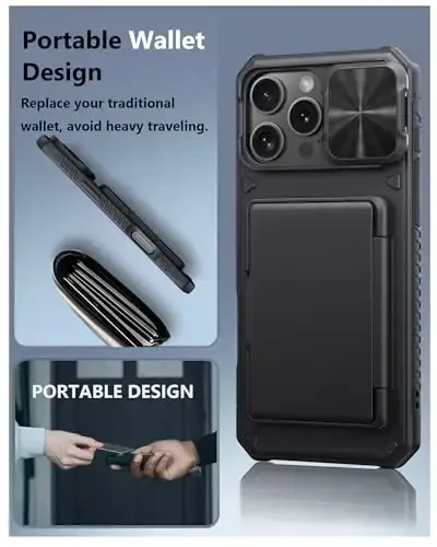 ATATOO for iPhone 16 Pro Max Case Wallet, Built-in Card Holder (3-5 Cards) [RFID Blocking] & Slide Camera Cover, Military Grade Protection, Rugged Silicone Phone Case for iPhone 16 Pro Max 6.9