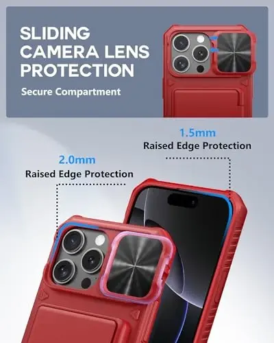 ATATOO for iPhone 16 Pro Max Case with Card Holder (Store 3-5 Cards) [RFID Blocking] & Slide Lens Protector, Military Grade Protection, Rugged Silicone Wallet Cover for iPhone 16 Pro Max 6.9