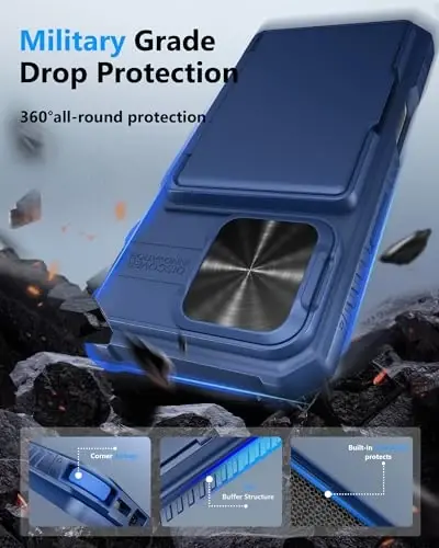 ATATOO for iPhone 16 Pro Wallet Case, Built-in Card Holder (3-5 Cards) & Slide Camera Cover & RFID Blocking, Military Grade Protection, Rugged Shockproof Phone Case for iPhone 16 Pro 6.3