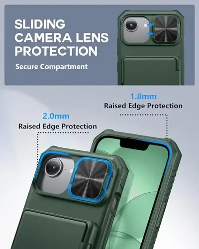 ATATOO for iPhone 16e Case, Built-in Card Holder (Store 3-5 Cards) & Sliding Camera Cover, Military Grade Protection, Heavy Duty Sturdy Durable Wallet Phone Case for iPhone 16e 6.1