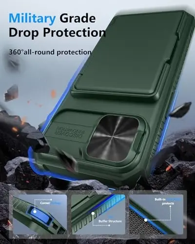 ATATOO for iPhone 16e Case, Built-in Card Holder (Store 3-5 Cards) & Sliding Camera Cover, Military Grade Protection, Heavy Duty Sturdy Durable Wallet Phone Case for iPhone 16e 6.1