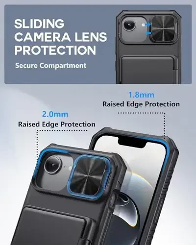 ATATOO for iPhone 16e Case Wallet, Built-in Card Holder (3-5 Cards) [RFID Blocking] & Slide Camera Cover, Military Grade Protection, Rugged Silicone Phone Case for iPhone 16e 6.1
