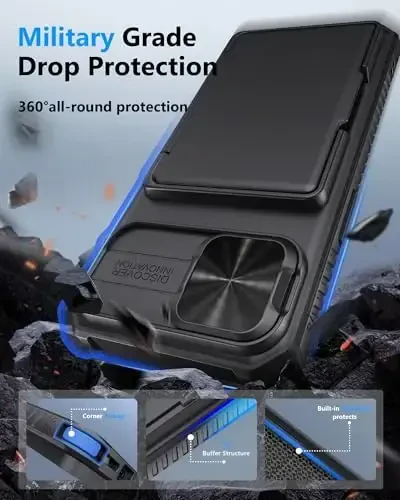 ATATOO for iPhone 16e Case Wallet, Built-in Card Holder (3-5 Cards) [RFID Blocking] & Slide Camera Cover, Military Grade Protection, Rugged Silicone Phone Case for iPhone 16e 6.1