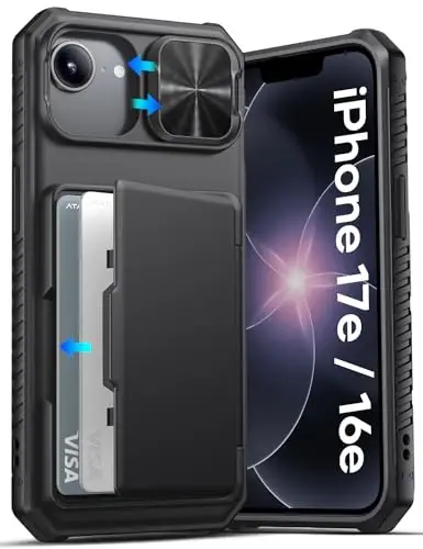 ATATOO for iPhone 16e Case Wallet, Built-in Card Holder (3-5 Cards) [RFID Blocking] & Slide Camera Cover, Military Grade Protection, Rugged Silicone Phone Case for iPhone 16e 6.1