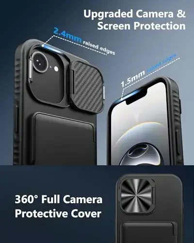 ATATOO for iPhone 16e Case Wallet, Built-in Card Holder (3-5 Cards) & Stand & Camera Cover, Military Grade Protection Rugged Silicone Kickstand Phone Case for iPhone 16e 6.1