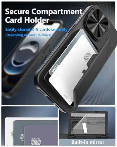 ATATOO for iPhone 16e Case Wallet, Built-in Card Holder (3-5 Cards) & Stand & Camera Cover, Military Grade Protection Rugged Silicone Kickstand Phone Case for iPhone 16e 6.1