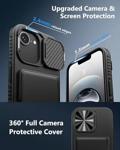 ATATOO for iPhone 16e Case Wallet, Built-in Card Holder (3-5 Cards) & Stand & Camera Cover, Military Grade Protection Rugged Silicone Kickstand Phone Case for iPhone 16e 6.1