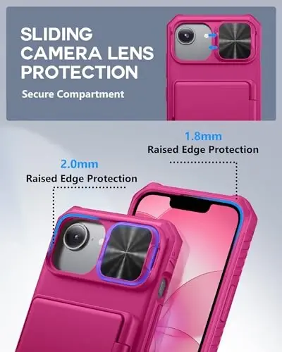 ATATOO for iPhone 16e Wallet Case with Card Holder (3-5 Cards) [RFID Blocking] & Sliding Camera Cover, Military Grade Protection, Women Men Cute Phone Case for iPhone 16e 6.1