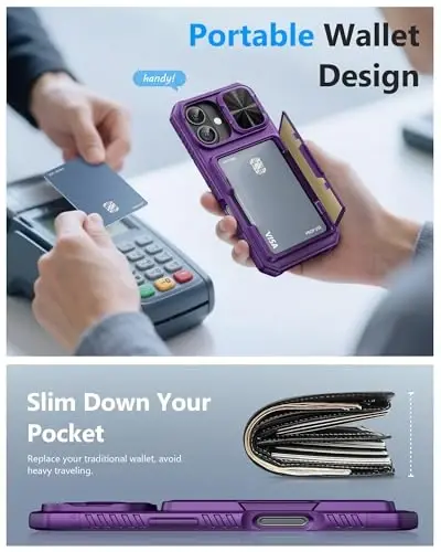 ATATOO for iPhone 17 Case, Built-in Card Holder (Store 3-5 Cards) & Slide Camera Cover & RFID Blocking, Military Grade Protection, Hard Wallet Phone Cover Case for iPhone 17 6.3