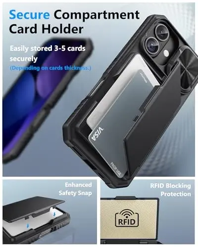 ATATOO for iPhone 17 Case Wallet, Built-in Card Holder (3-5 Cards) & Slide Camera Cover & [RFID Blocking], Military Grade Protection, Rugged Protective Phone Cover Case for iPhone 17 6.3