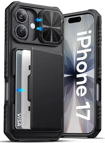 ATATOO for iPhone 17 Case Wallet, Built-in Card Holder (3-5 Cards) & Slide Camera Cover & [RFID Blocking], Military Grade Protection, Rugged Protective Phone Cover Case for iPhone 17 6.3