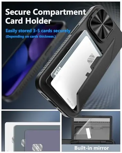 ATATOO for iPhone 17 Case Wallet, Built-in Card Holder (3-5 Cards) & Stand & Camera Cover, Military Grade Protection Rugged Silicone Kickstand Phone Case for iPhone 17 6.3