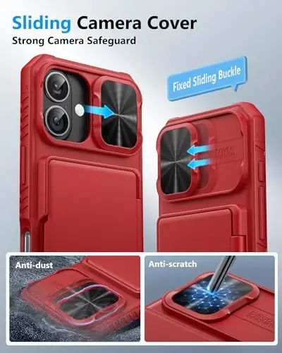 ATATOO for iPhone 17 Case Wallet, Built-in Credit Card Holder (Store 3-5 Cards) & Slide Lens Cover, Military Grade Protection, Strong Silicone Protective Phone Cover Case for iPhone 17 6.3