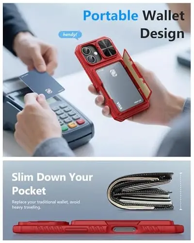 ATATOO for iPhone 17 Case Wallet, Built-in Credit Card Holder (Store 3-5 Cards) & Slide Lens Cover, Military Grade Protection, Strong Silicone Protective Phone Cover Case for iPhone 17 6.3