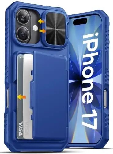 ATATOO for iPhone 17 Case Wallet with Card Holder (3-5 Cards), Royal Blue | RFID Blocking, Slide Camera Lens Cover, Military Grade Drop Protection, Heavy Duty Protective Case for iPhone 17 6.3