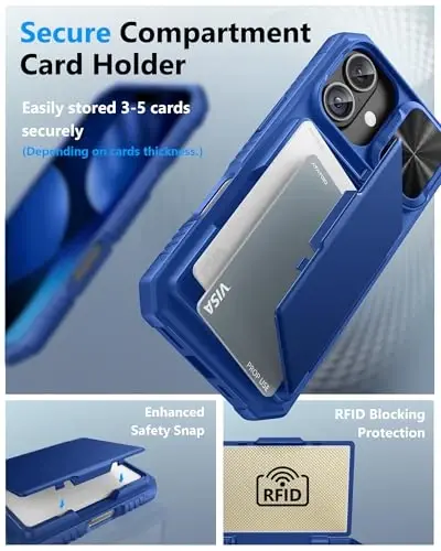 ATATOO for iPhone 17 Case Wallet with Card Holder (3-5 Cards), Royal Blue | RFID Blocking, Slide Camera Lens Cover, Military Grade Drop Protection, Heavy Duty Protective Case for iPhone 17 6.3
