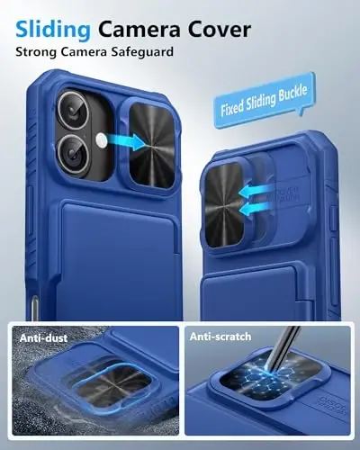 ATATOO for iPhone 17 Case Wallet with Card Holder (3-5 Cards), Royal Blue | RFID Blocking, Slide Camera Lens Cover, Military Grade Drop Protection, Heavy Duty Protective Case for iPhone 17 6.3