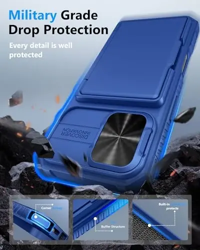 ATATOO for iPhone 17 Case Wallet with Card Holder (3-5 Cards), Royal Blue | RFID Blocking, Slide Camera Lens Cover, Military Grade Drop Protection, Heavy Duty Protective Case for iPhone 17 6.3