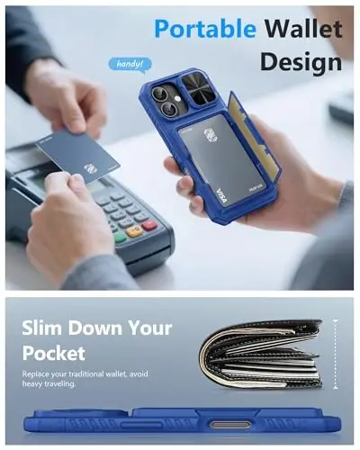ATATOO for iPhone 17 Case Wallet with Card Holder (3-5 Cards), Royal Blue | RFID Blocking, Slide Camera Lens Cover, Military Grade Drop Protection, Heavy Duty Protective Case for iPhone 17 6.3
